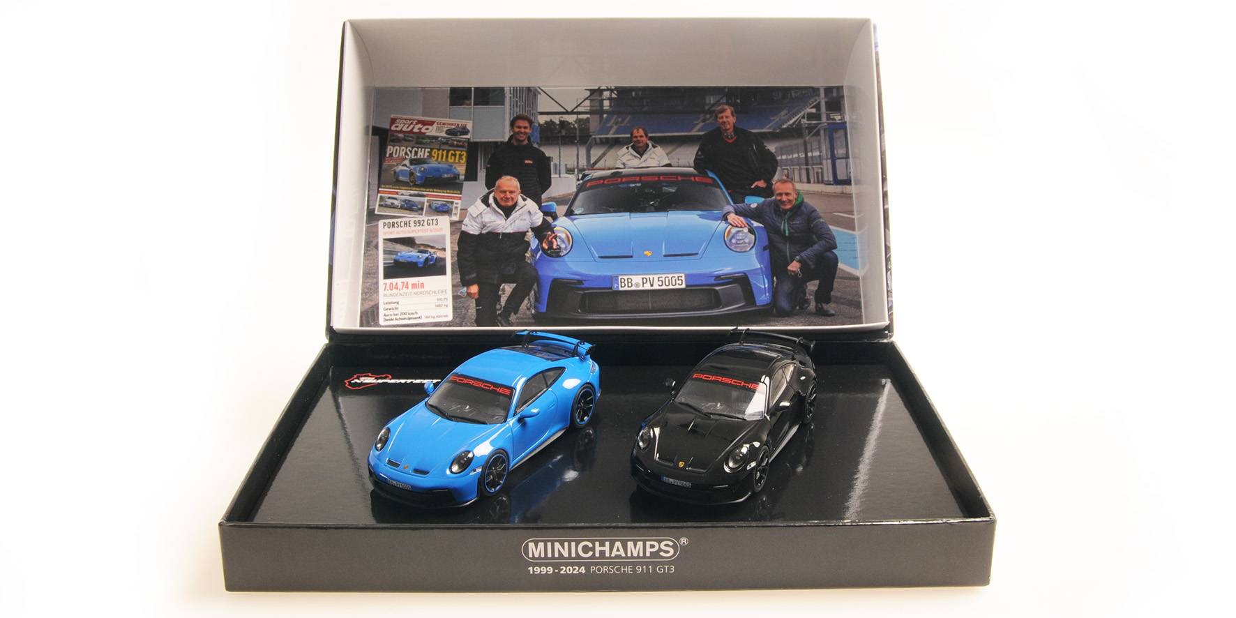 2 CAR SET - PORSCHE 911 (992) GT3 - 2021 - SHARKBLUE & BLACK - SPORT AUTO