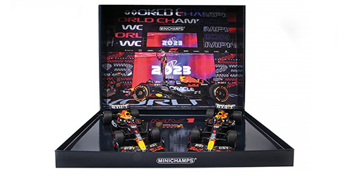 2-CAR-SET - ORACLE RED BULL RACING RB19 - MAX VERSTAPPEN - WORLD CHAMPION QATAR SPRINT &amp; GP 2023