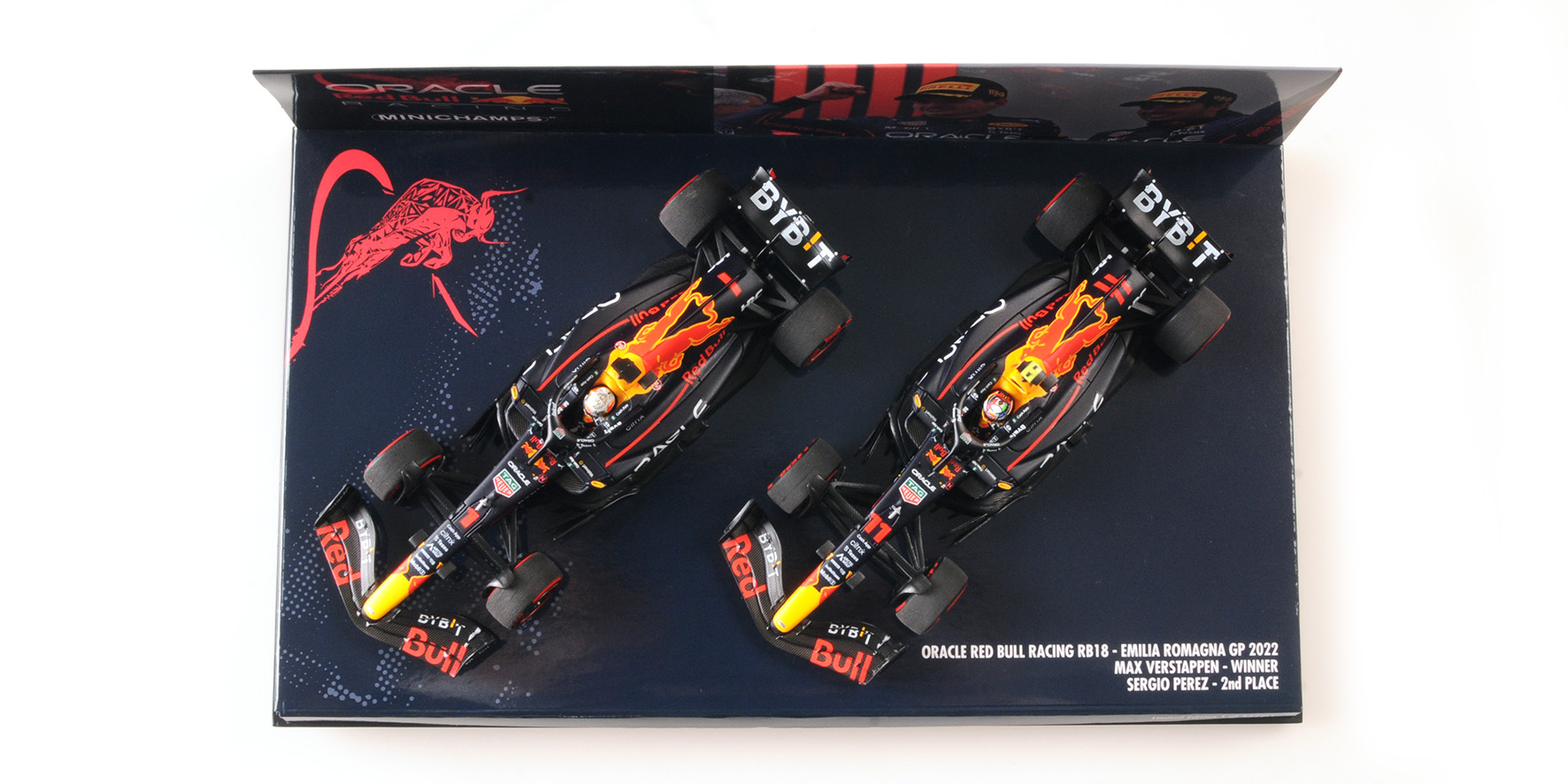 2-CAR SET - ORACLE RED BULL RACING RB18 - 1-2 FINISH VERSTAPPEN/PÉREZ - EMILIA ROMAGNA GP 2022