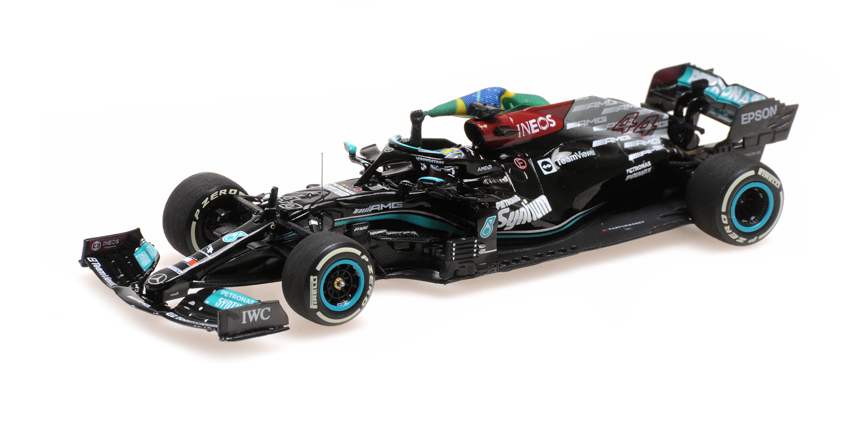 MERCEDES-AMG PETRONAS FORMULA ONE TEAM W12 E PERFORMANCE - HAMILTON - 1ST BRAZILIAN GP 2021 W/FLAG